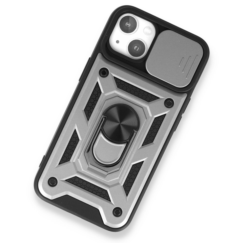 Newface iPhone 13 Kılıf Pars Lens Yüzüklü Silikon - Gümüş