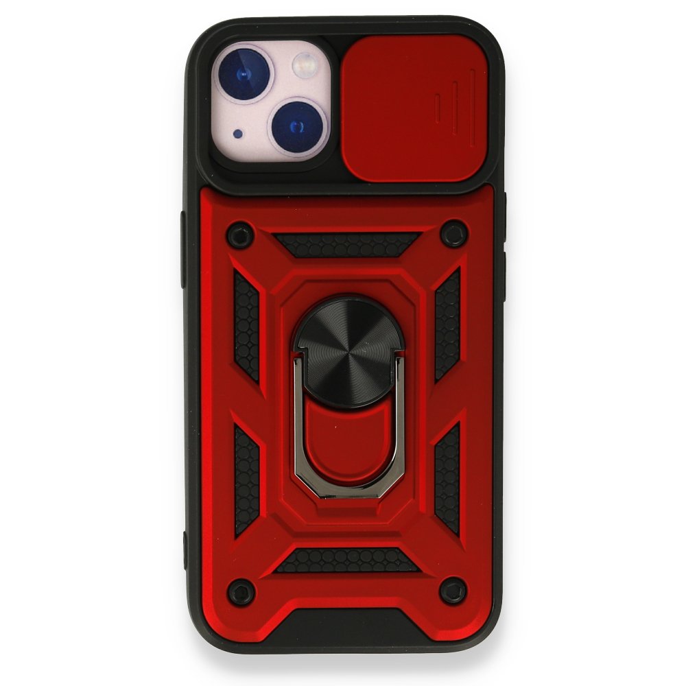 Newface iPhone 13 Kılıf Pars Lens Yüzüklü Silikon - Kırmızı