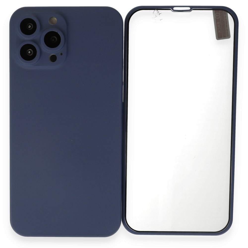 Newface iPhone 13 Pro Kılıf 360 Full Body Silikon Kapak - Mavi