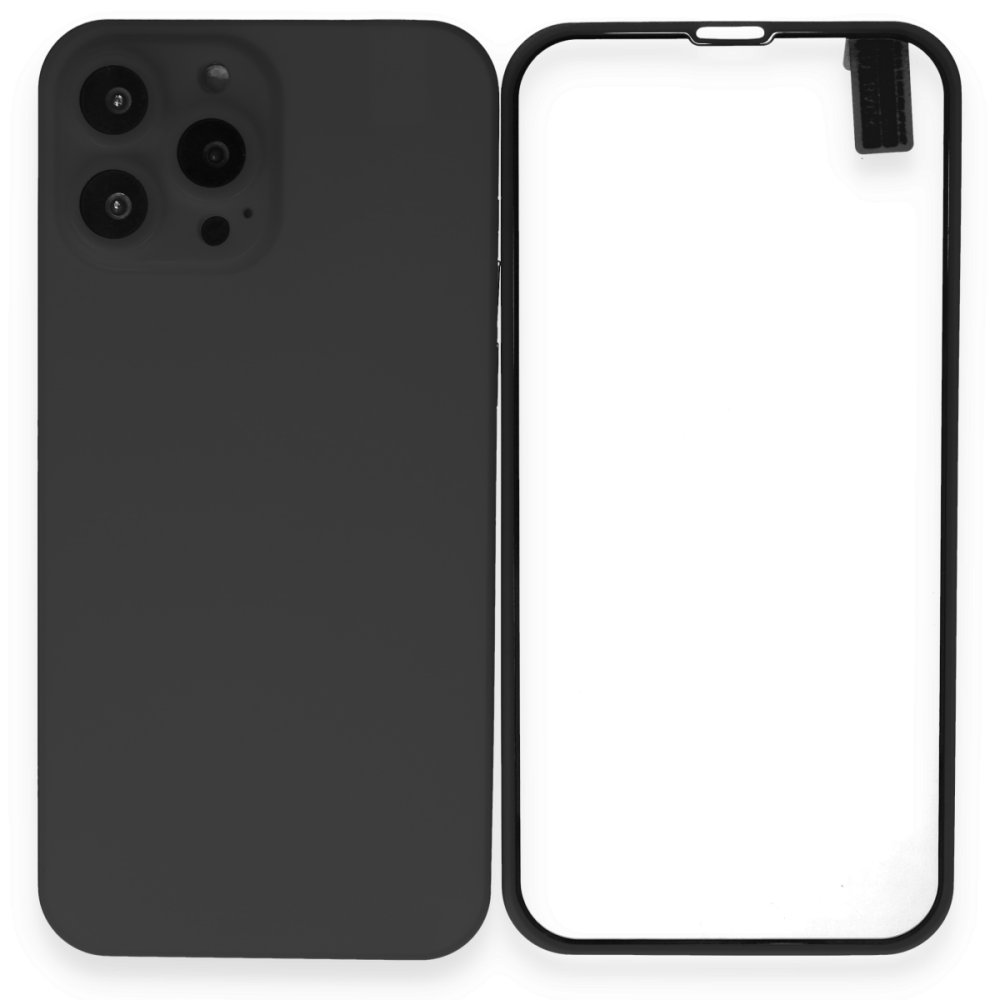 Newface iPhone 13 Pro Kılıf 360 Full Body Silikon Kapak - Siyah