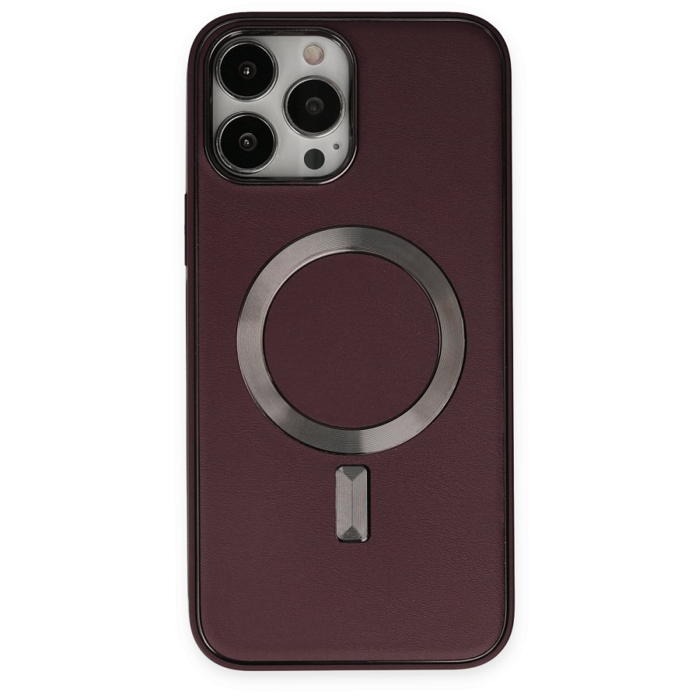 Newface iPhone 13 Pro Kılıf Coco Deri Magneticsafe Silikon - Bordo