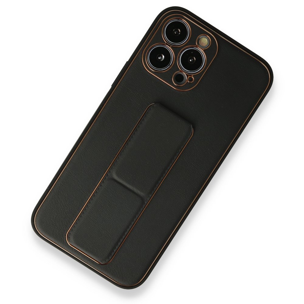 Newface iPhone 13 Pro Kılıf Coco Deri Standlı Kapak - Siyah