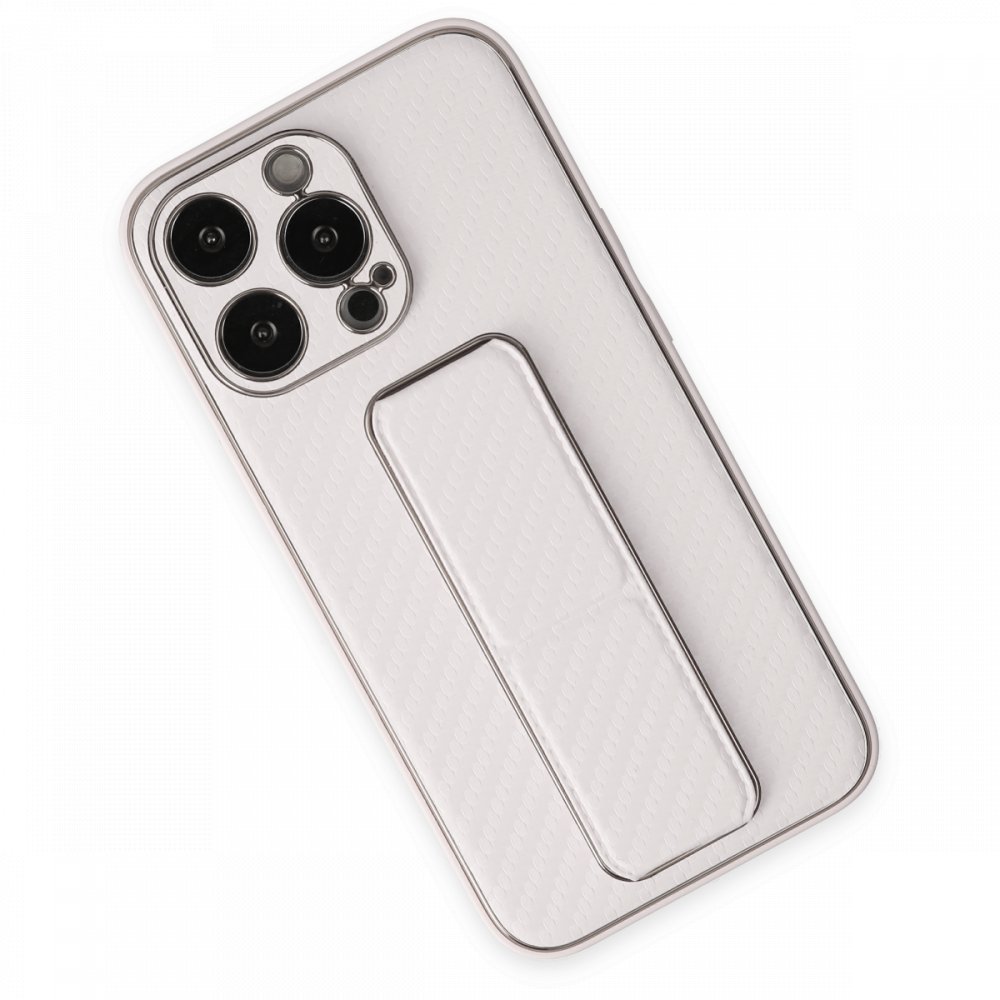 Newface iPhone 13 Pro Kılıf Coco Karbon Standlı Kapak  - Beyaz