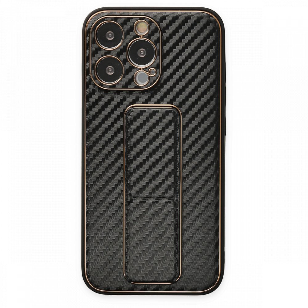 Newface iPhone 13 Pro Kılıf Coco Karbon Standlı Kapak  - Siyah