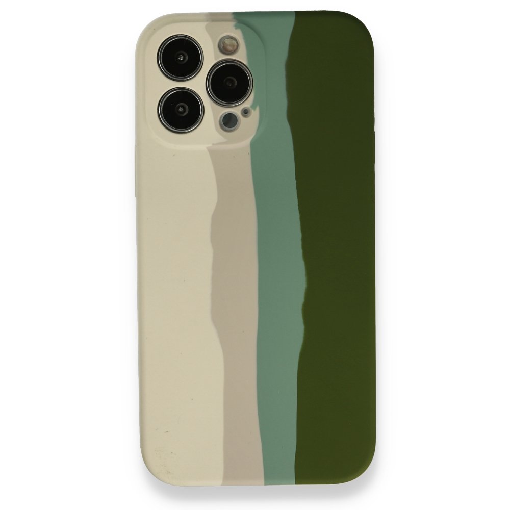 Newface iPhone 13 Pro Kılıf Ebruli Lansman Silikon - Beyaz-Yeşil