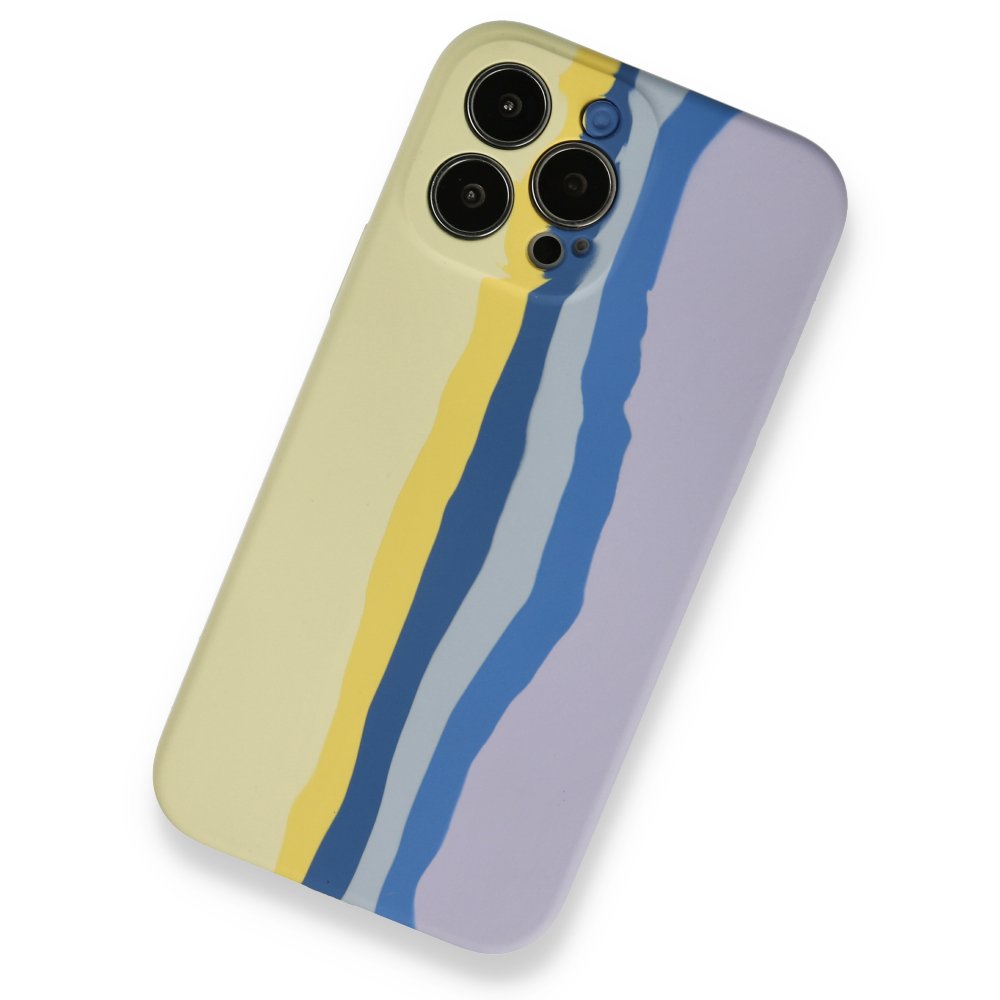 Newface iPhone 13 Pro Kılıf Ebruli Lansman Silikon - Sarı-Lila