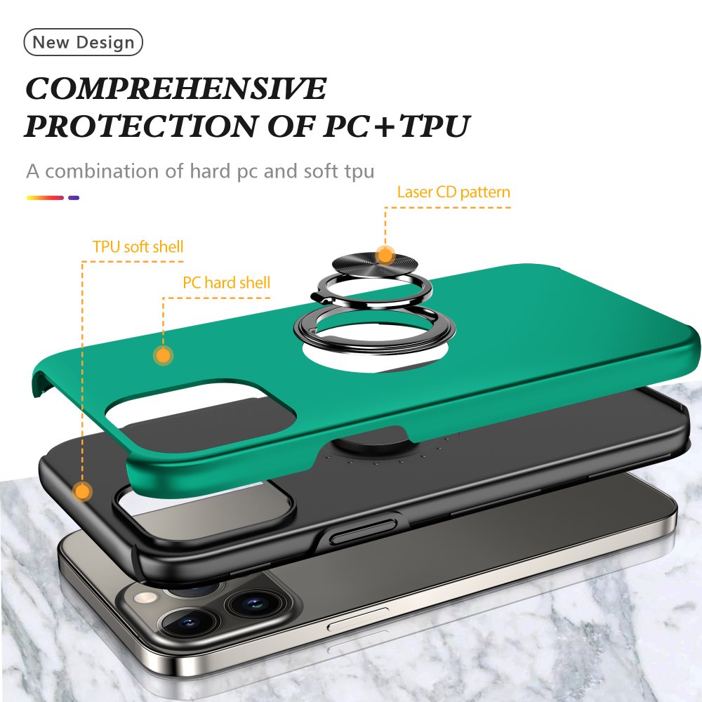 Newface iPhone 13 Pro Kılıf Elit Yüzüklü Kapak - Yeşil