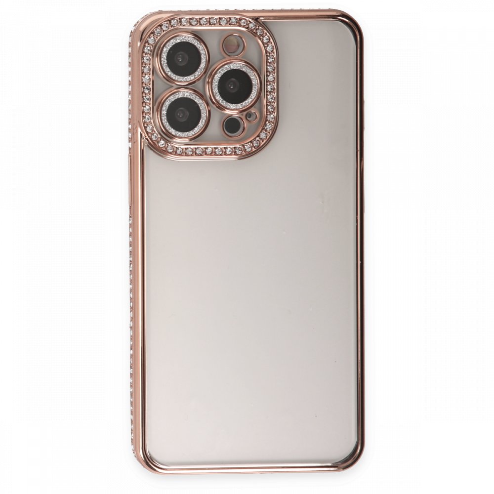 Newface iPhone 13 Pro Kılıf Joke Taşlı Silikon - Pembe