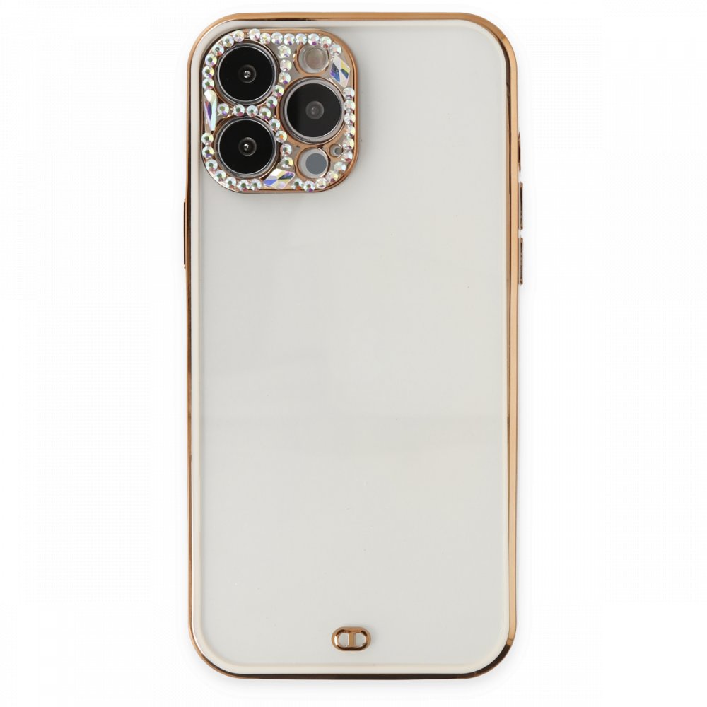 Newface iPhone 13 Pro Kılıf Liva Taşlı Silikon - Beyaz