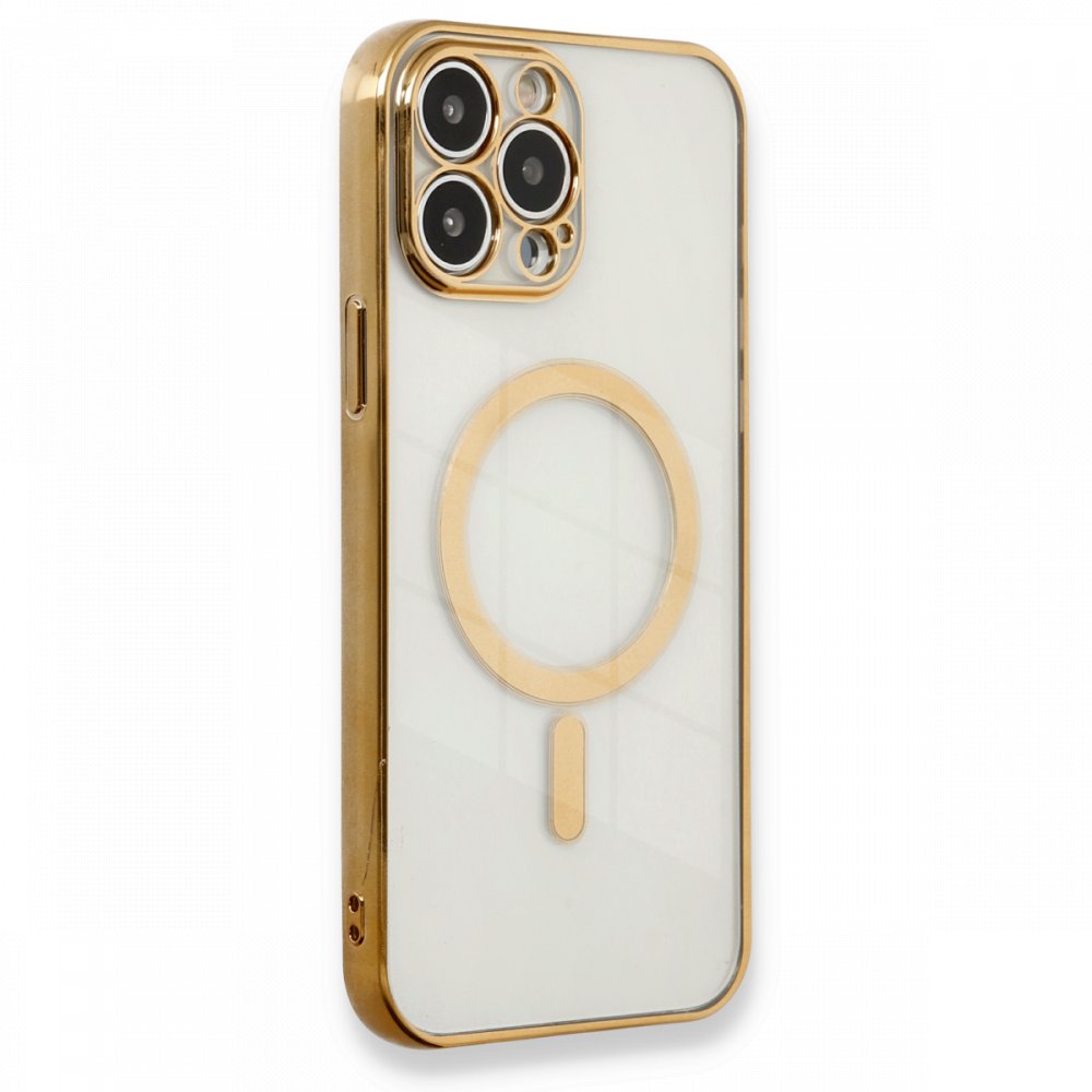 Newface iPhone 13 Pro Kılıf Magneticsafe Lazer Silikon - Gold