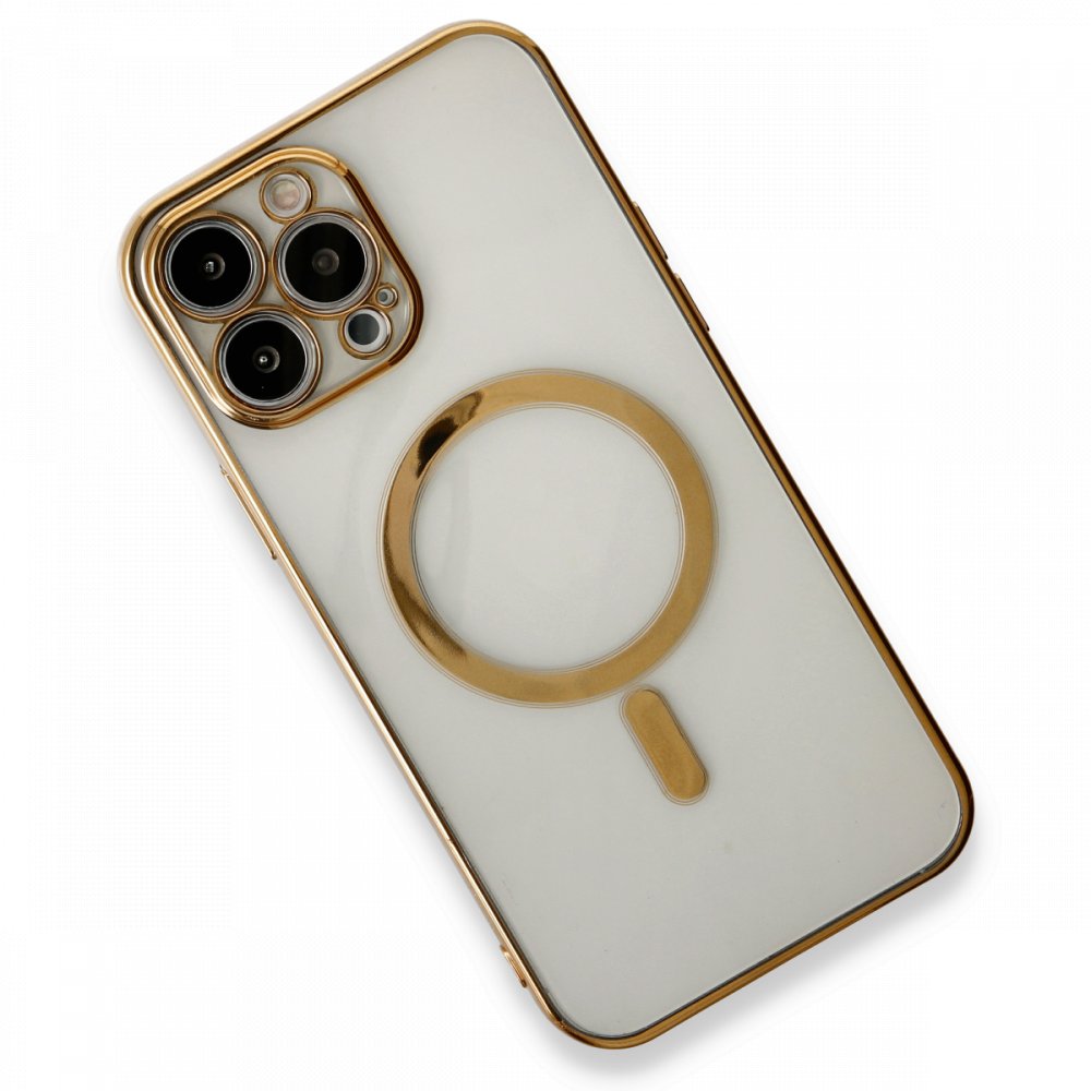 Newface iPhone 13 Pro Kılıf Magneticsafe Lazer Silikon - Gold