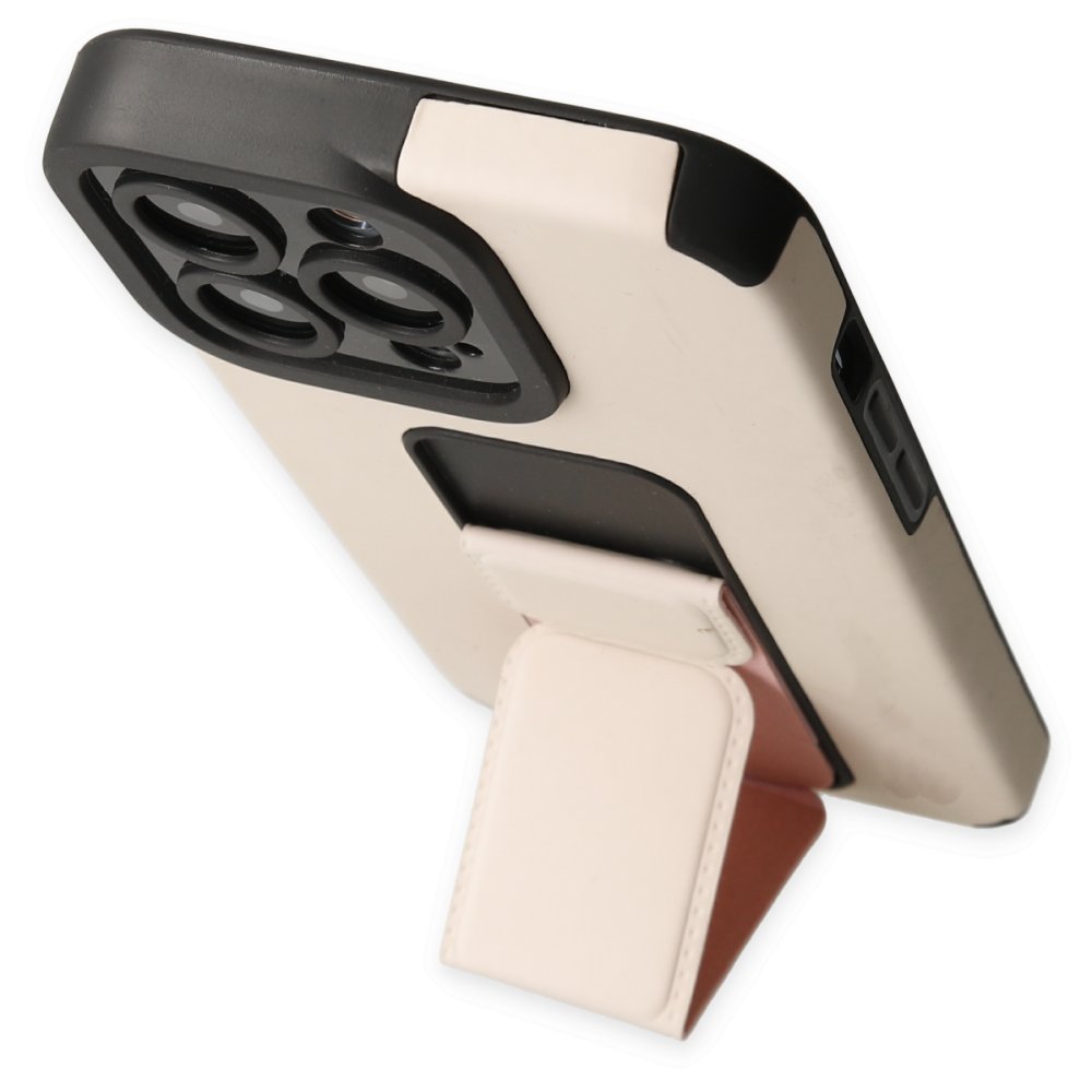 Newface iPhone 13 Pro Kılıf Mega Standlı Silikon - Gold