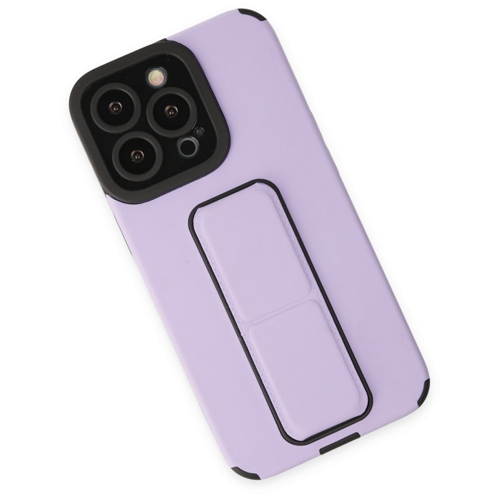 Newface iPhone 13 Pro Kılıf Mega Standlı Silikon - Lila