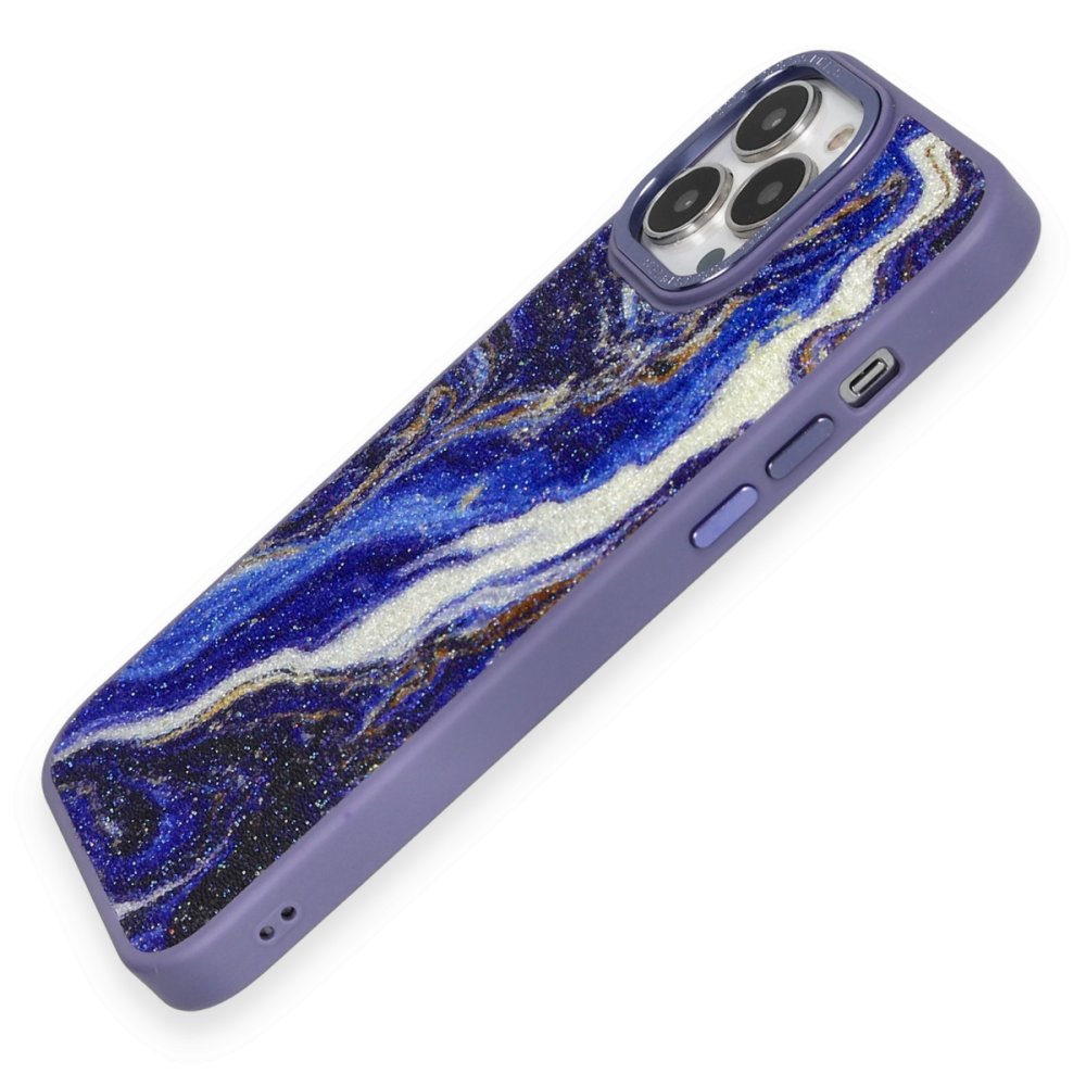 Newface iPhone 13 Pro Kılıf Moda Simli Kapak - Mavi