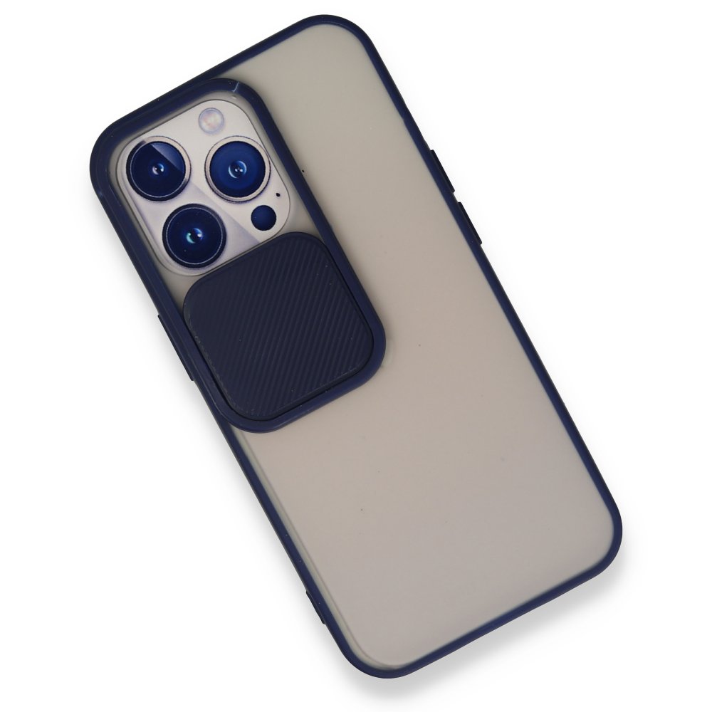 Newface iPhone 13 Pro Kılıf Palm Buzlu Kamera Sürgülü Silikon - Lacivert