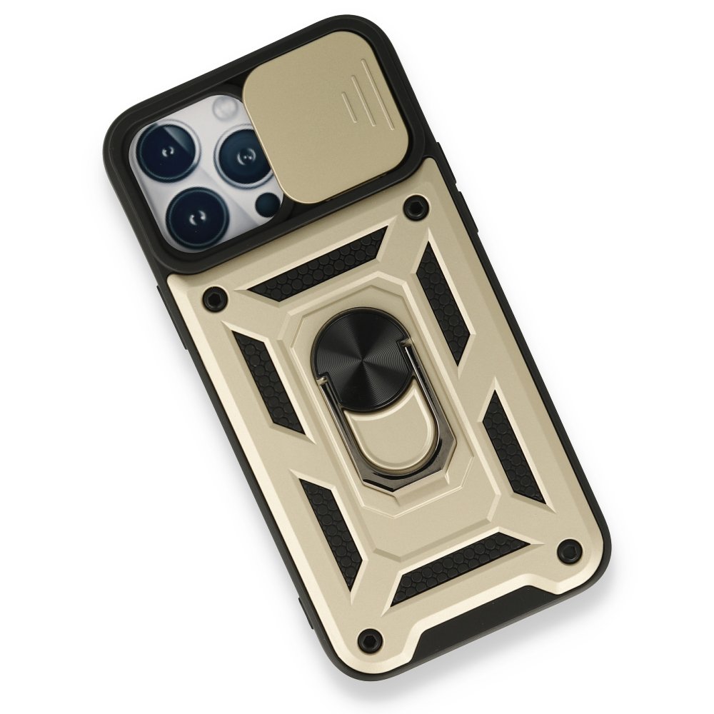 Newface iPhone 13 Pro Kılıf Pars Lens Yüzüklü Silikon - Gold