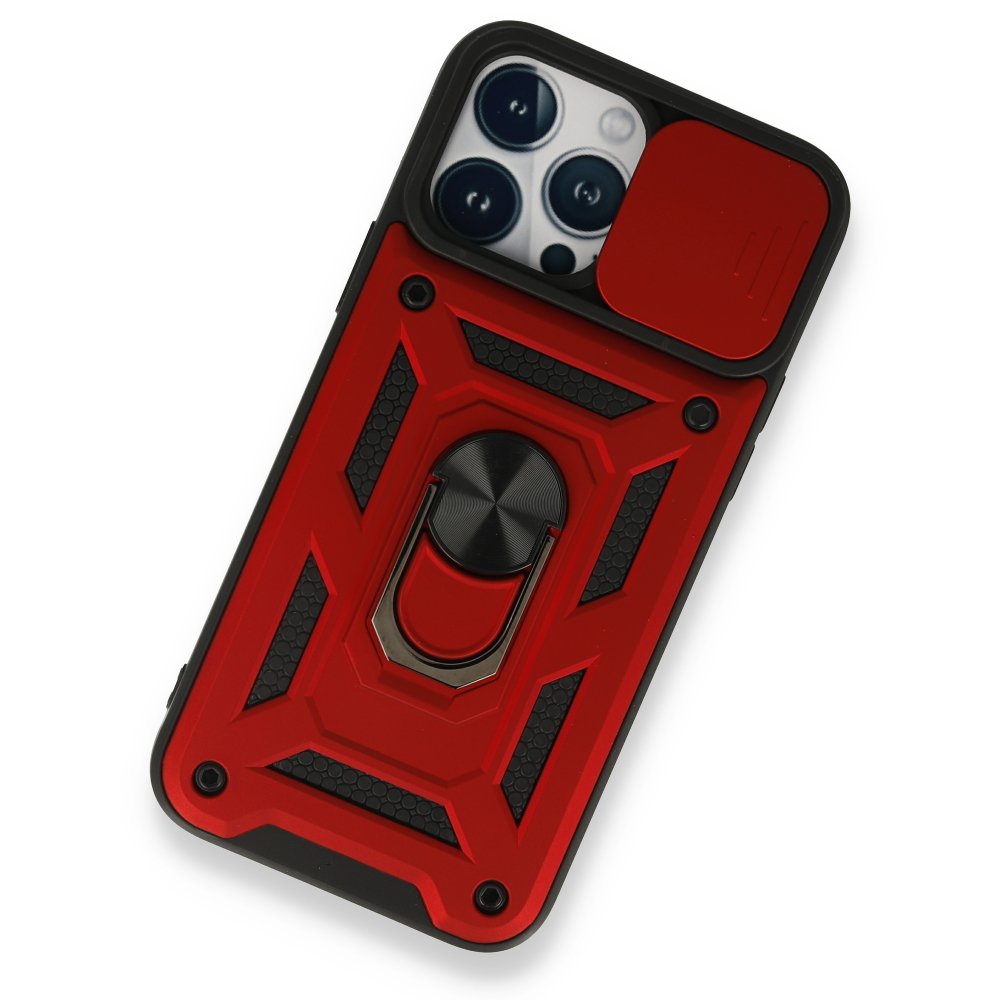 Newface iPhone 13 Pro Kılıf Pars Lens Yüzüklü Silikon - Kırmızı