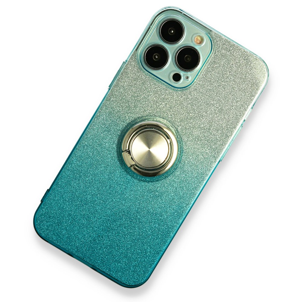Newface iPhone 13 Pro Kılıf Simli Yüzüklü Silikon - Mavi