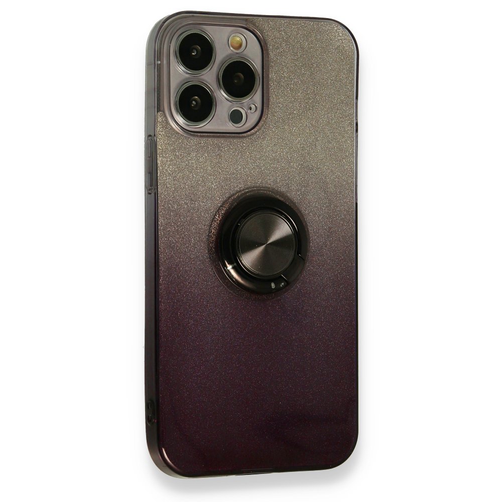 Newface iPhone 13 Pro Kılıf Simli Yüzüklü Silikon - Siyah
