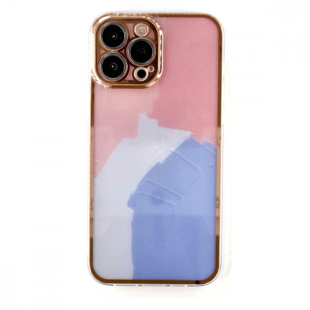 Newface iPhone 13 Pro Max Kılıf Çiçekli Silikon - Pembe-Mavi