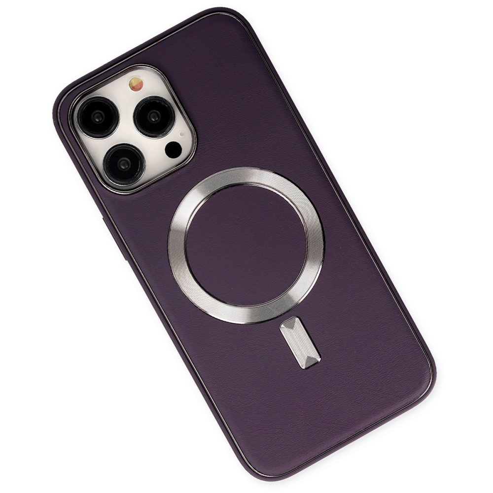 Newface iPhone 13 Pro Max Kılıf Coco Deri Magneticsafe Silikon - Derin Mor