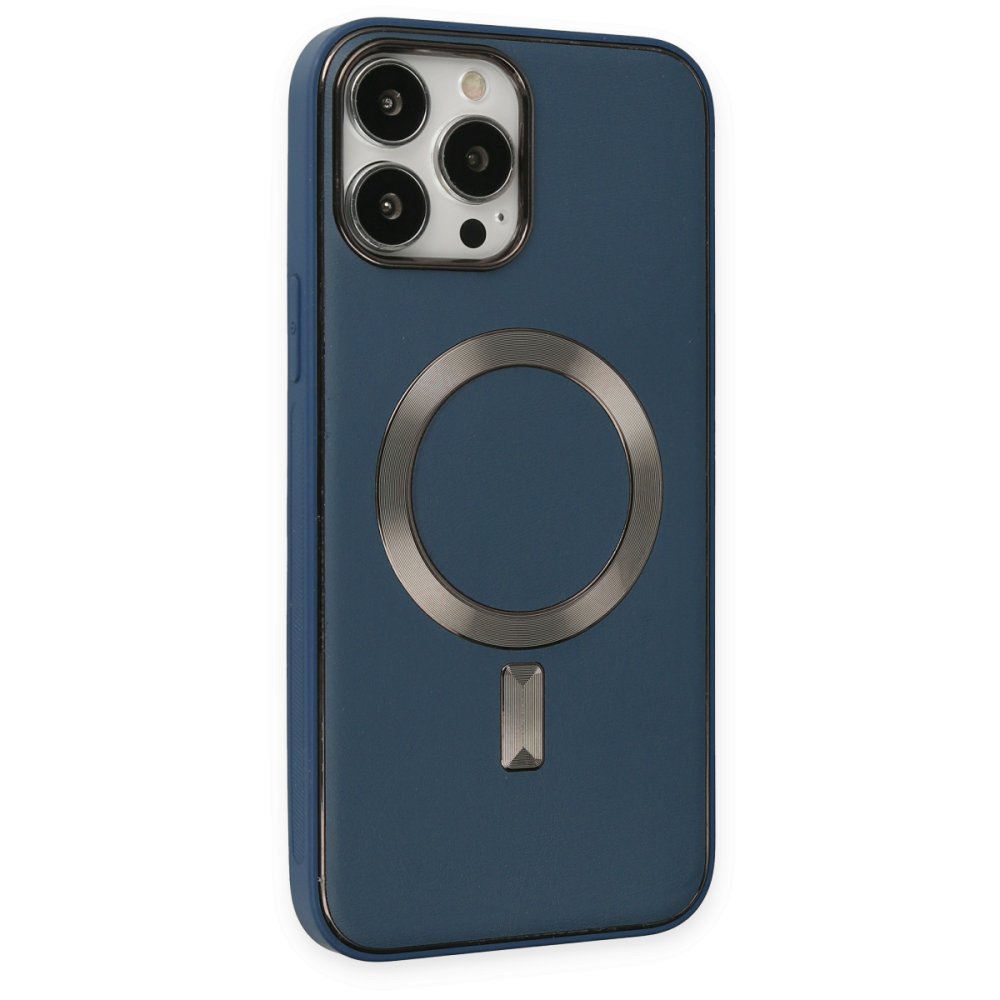 Newface iPhone 13 Pro Max Kılıf Coco Deri Magneticsafe Silikon - Lacivert