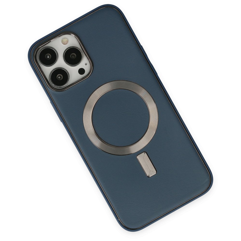 Newface iPhone 13 Pro Max Kılıf Coco Deri Magneticsafe Silikon - Lacivert
