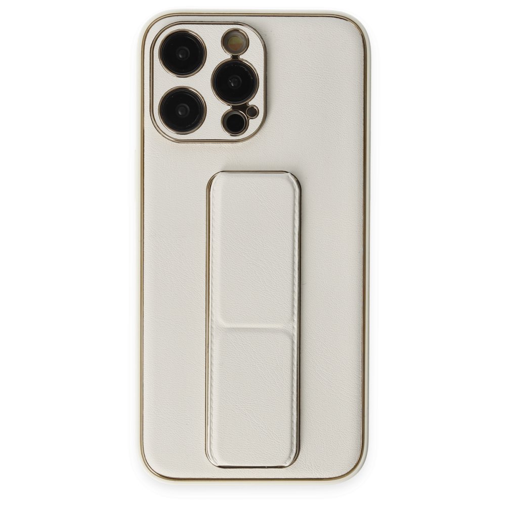 Newface iPhone 13 Pro Max Kılıf Coco Deri Standlı Kapak - Beyaz