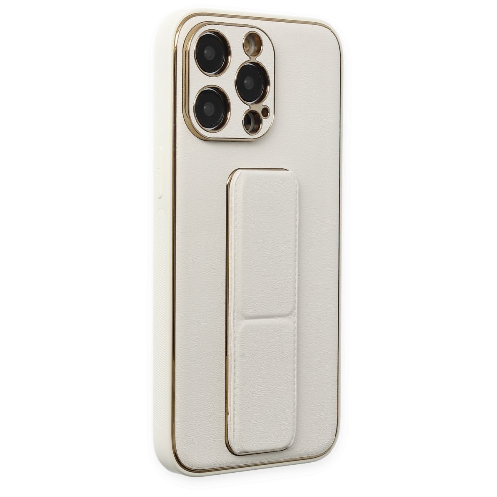 Newface iPhone 13 Pro Max Kılıf Coco Deri Standlı Kapak - Beyaz