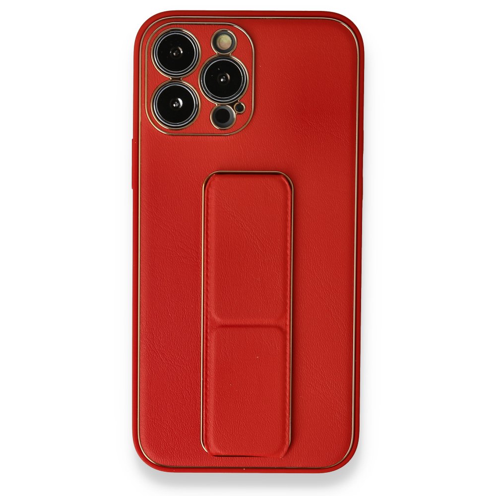 Newface iPhone 13 Pro Max Kılıf Coco Deri Standlı Kapak - Kırmızı