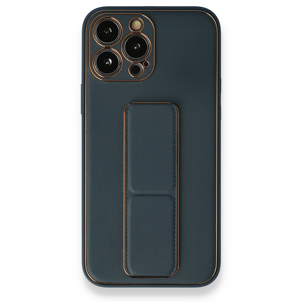 Newface iPhone 13 Pro Max Kılıf Coco Deri Standlı Kapak - Mavi