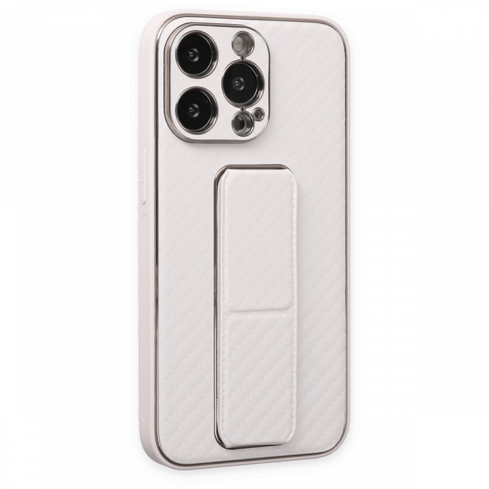 Newface iPhone 13 Pro Max Kılıf Coco Karbon Standlı Kapak  - Beyaz