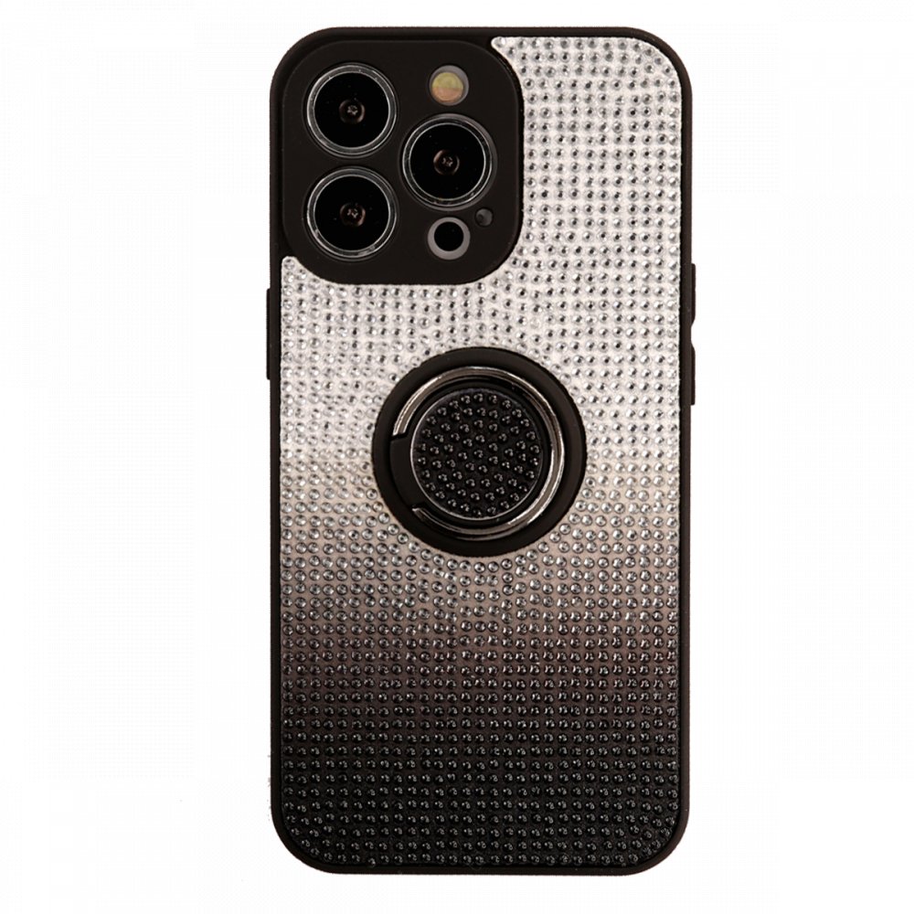 Newface iPhone 13 Pro Max Kılıf Daytona Yüzüklü Taşlı Silikon - Siyah