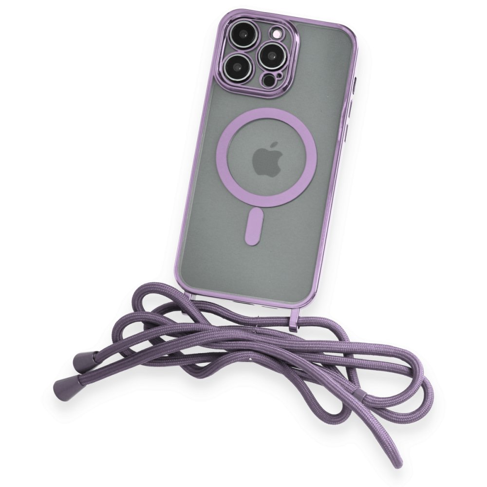 Newface iPhone 13 Pro Max Kılıf Divo Lazer Askılı Magsafe Kapak - Lila