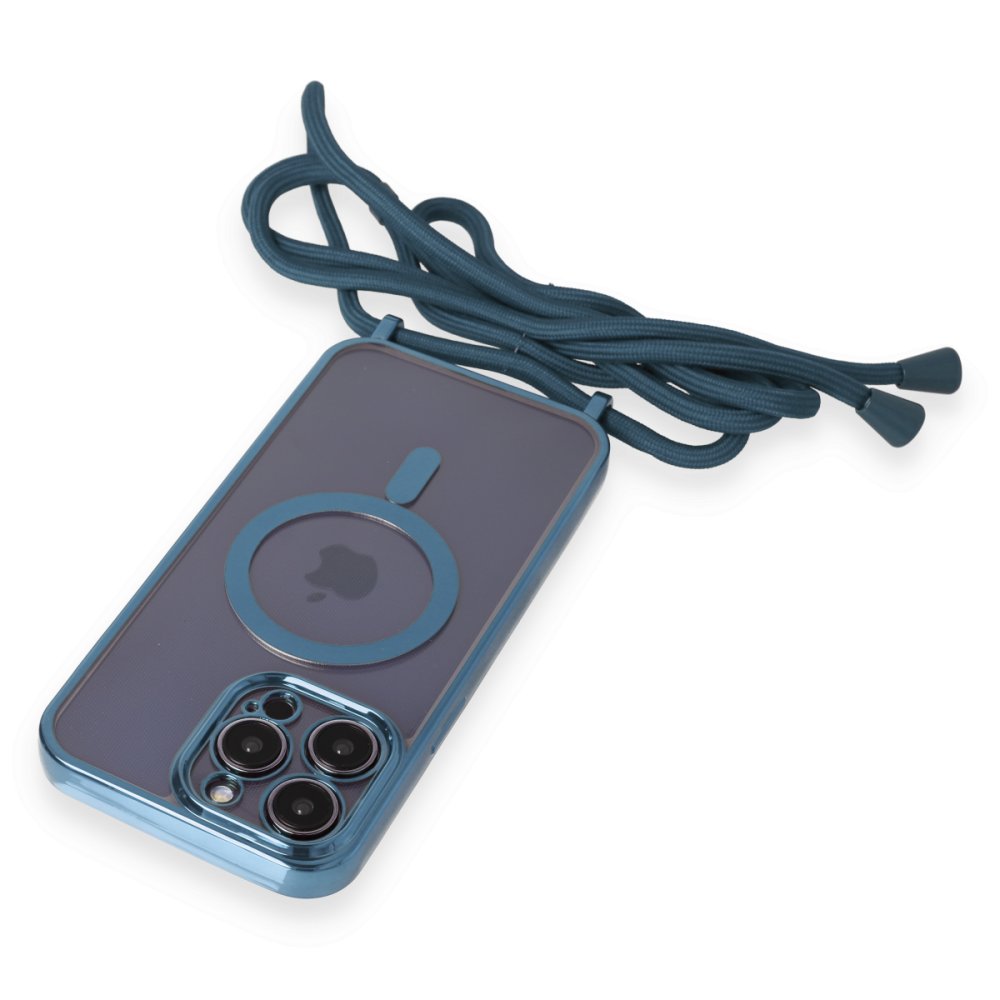 Newface iPhone 13 Pro Max Kılıf Divo Lazer Askılı Magsafe Kapak - Sierra Blue