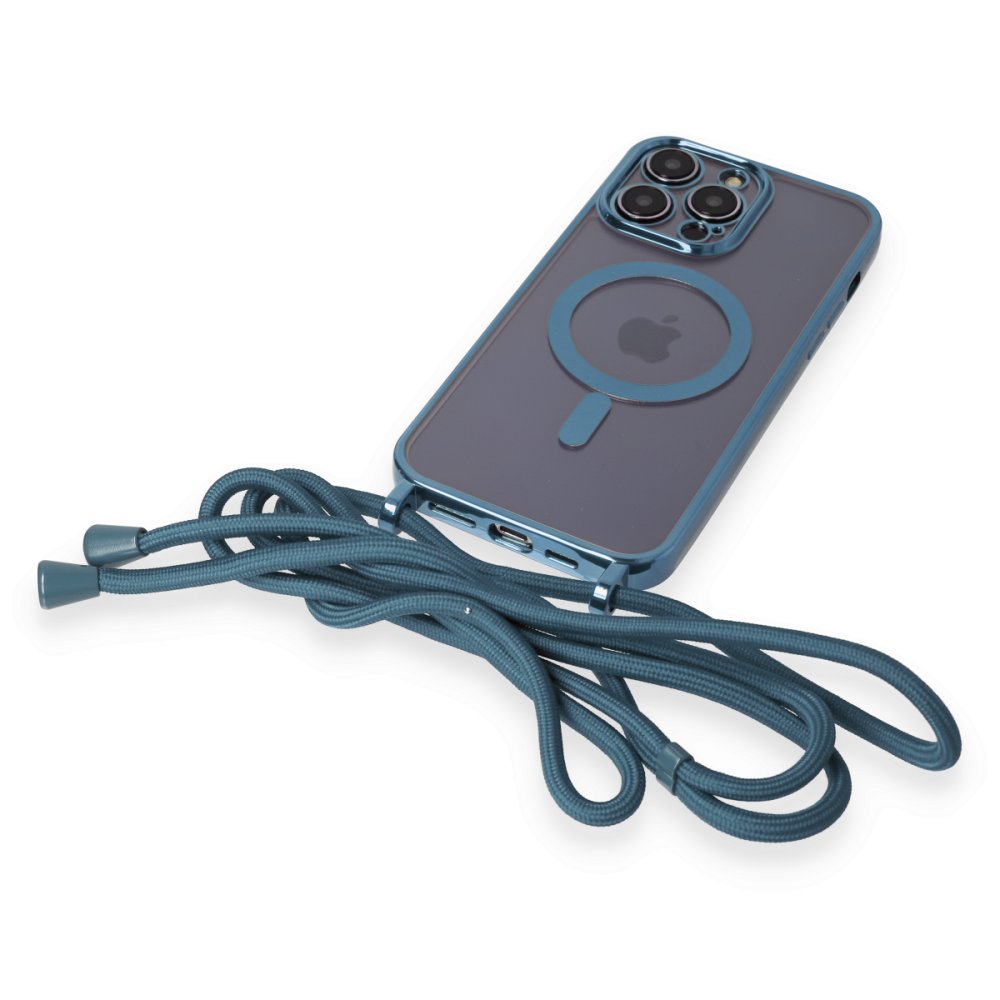 Newface iPhone 13 Pro Max Kılıf Divo Lazer Askılı Magsafe Kapak - Sierra Blue