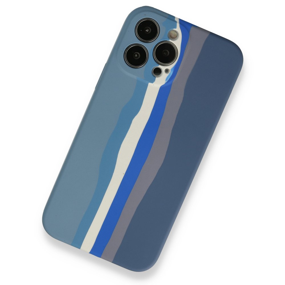 Newface iPhone 13 Pro Max Kılıf Ebruli Lansman Silikon - Mavi-Gri