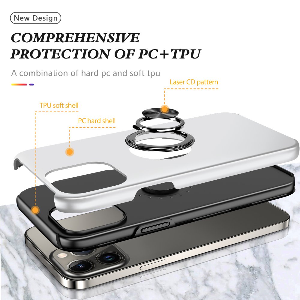 Newface iPhone 13 Pro Max Kılıf Elit Yüzüklü Kapak - Gümüş