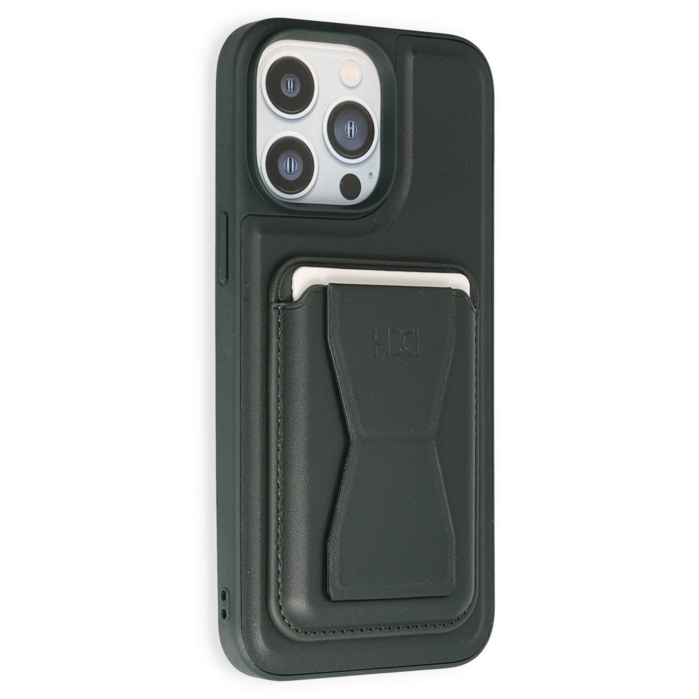 HDD iPhone 13 Pro Max Kılıf HD Deri Luxury Magnet Kartvizitli Kapak - Koyu Yeşil