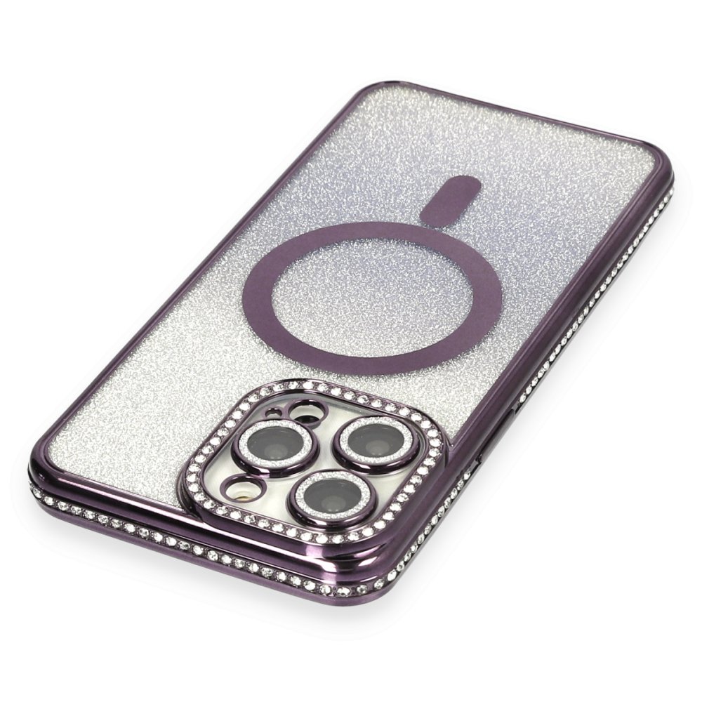 Newface iPhone 13 Pro Max Kılıf Joke Simli Magneticsafe Kılıf - Derin Mor