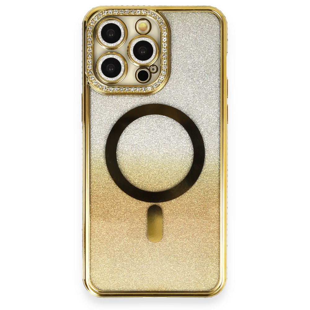 Newface iPhone 13 Pro Max Kılıf Joke Simli Magneticsafe Kılıf - Gold