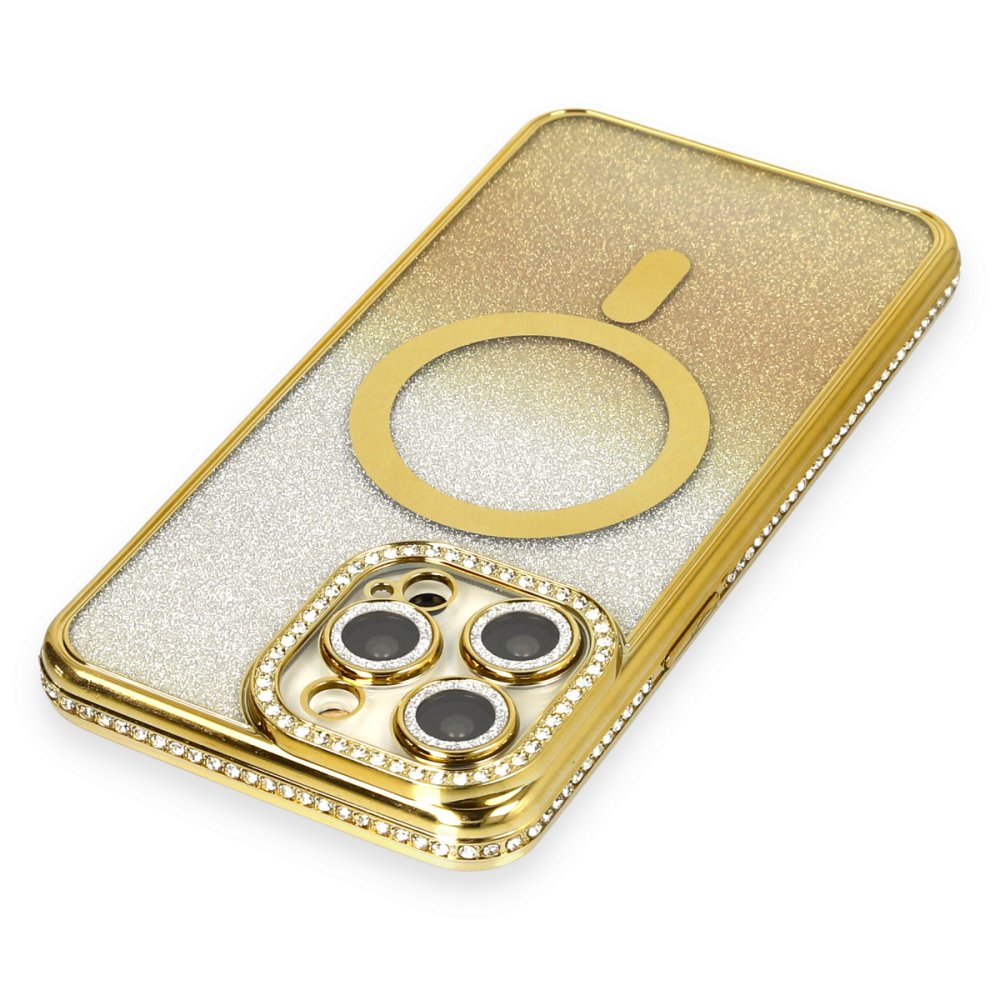 Newface iPhone 13 Pro Max Kılıf Joke Simli Magneticsafe Kılıf - Gold