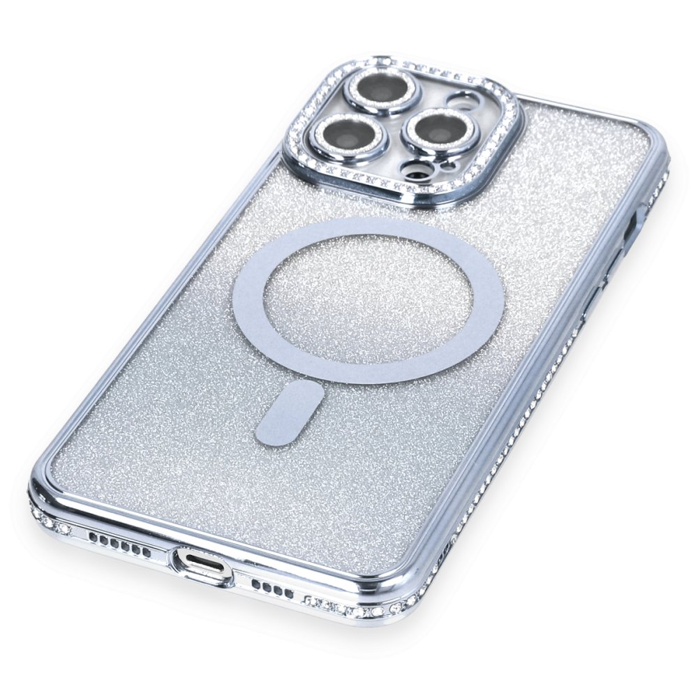 Newface iPhone 13 Pro Max Kılıf Joke Simli Magneticsafe Kılıf - Mavi