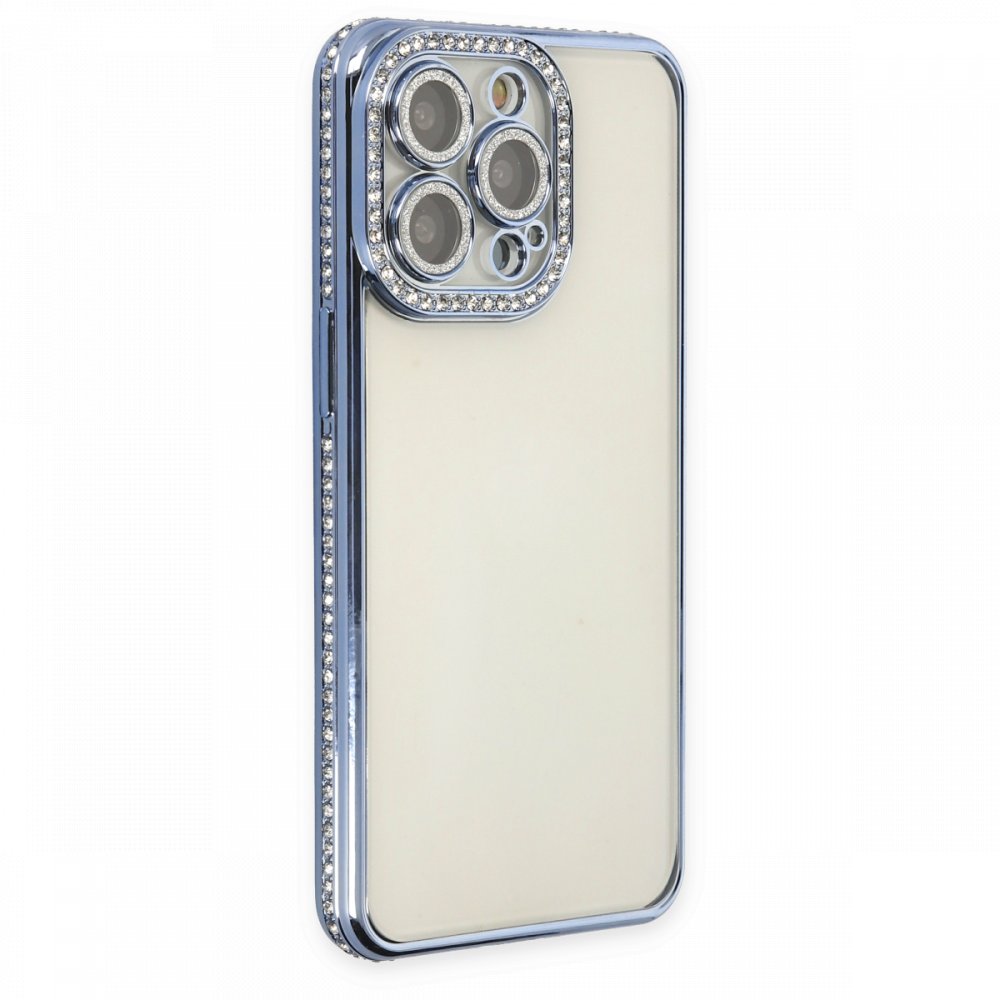 Newface iPhone 13 Pro Max Kılıf Joke Taşlı Silikon - Mavi