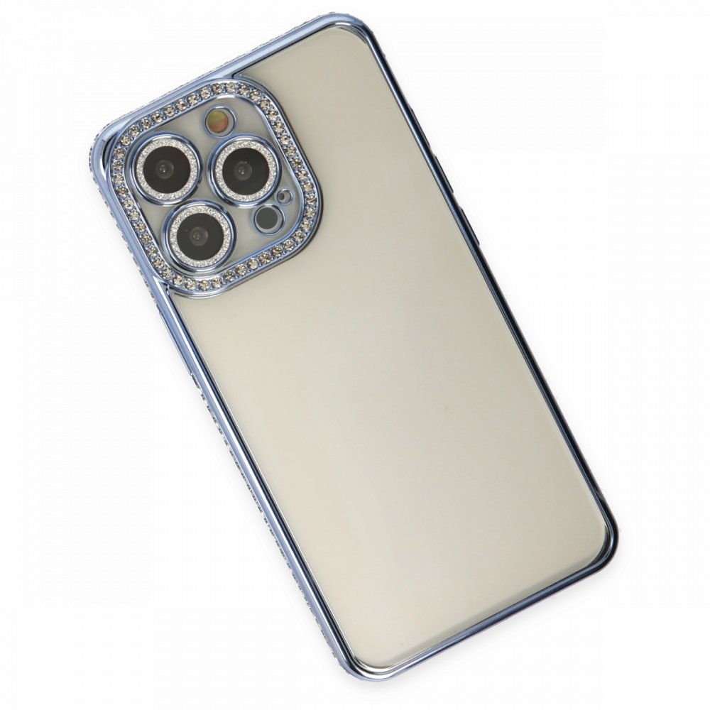 Newface iPhone 13 Pro Max Kılıf Joke Taşlı Silikon - Mavi