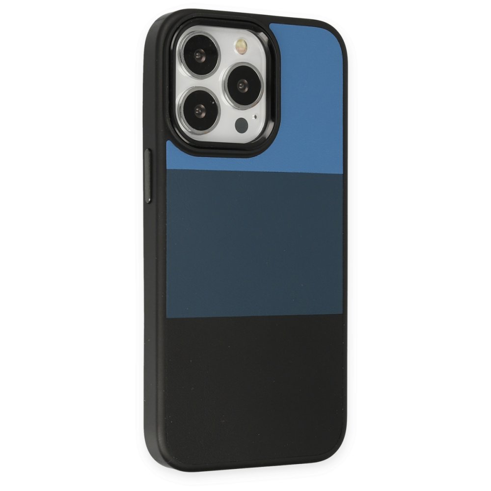 Newface iPhone 13 Pro Max Kılıf King Kapak - Mavi-Siyah