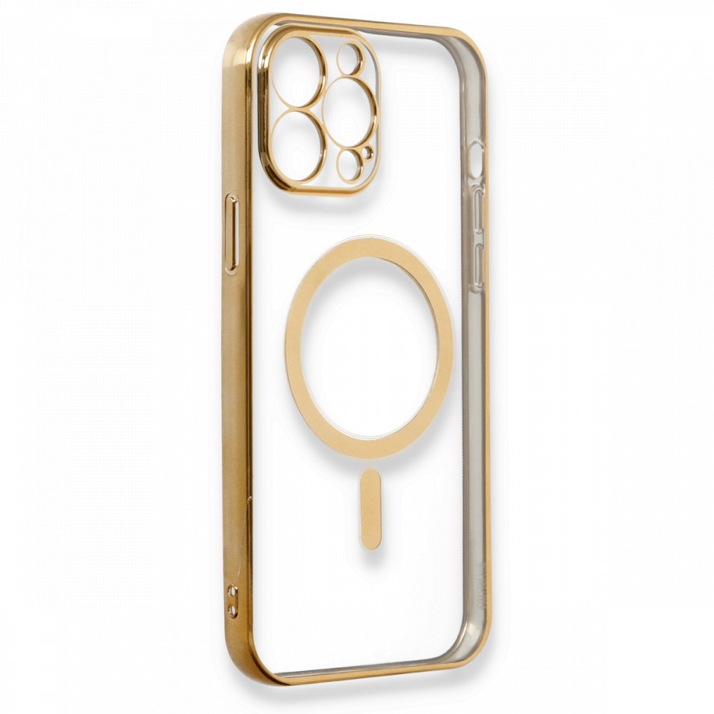 Newface iPhone 13 Pro Max Kılıf Magneticsafe Lazer Silikon - Gold