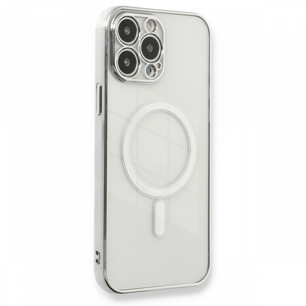 Newface iPhone 13 Pro Max Kılıf Magneticsafe Lazer Silikon - Gümüş