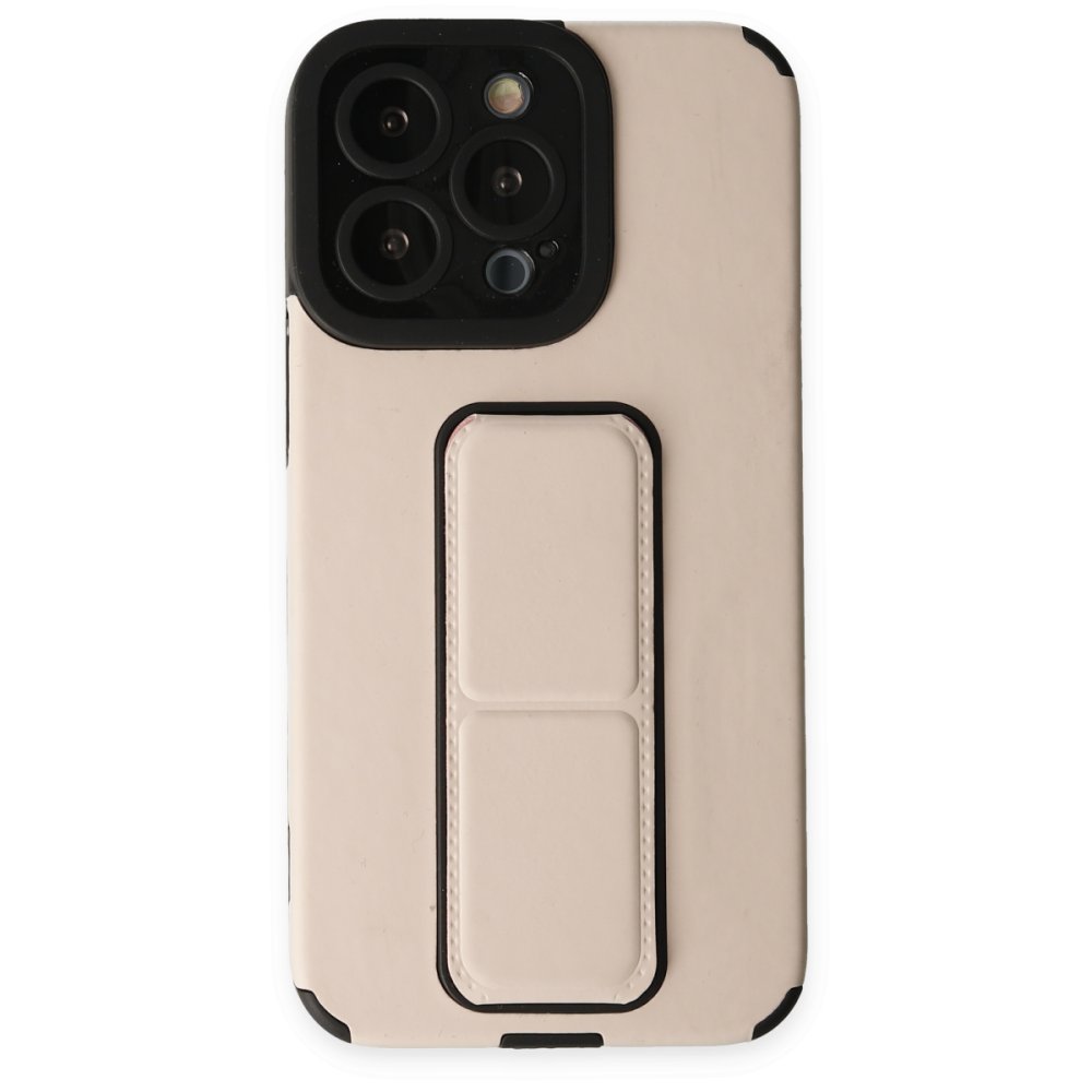 Newface iPhone 13 Pro Max Kılıf Mega Standlı Silikon - Gold