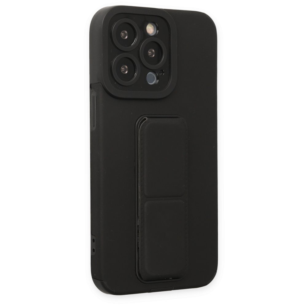 Newface iPhone 13 Pro Max Kılıf Mega Standlı Silikon - Siyah